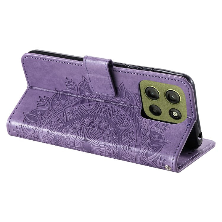 For Motorola Moto G15 4G Case Imprinted Totem PU Leather Wallet Stand Phone Cover - Purple