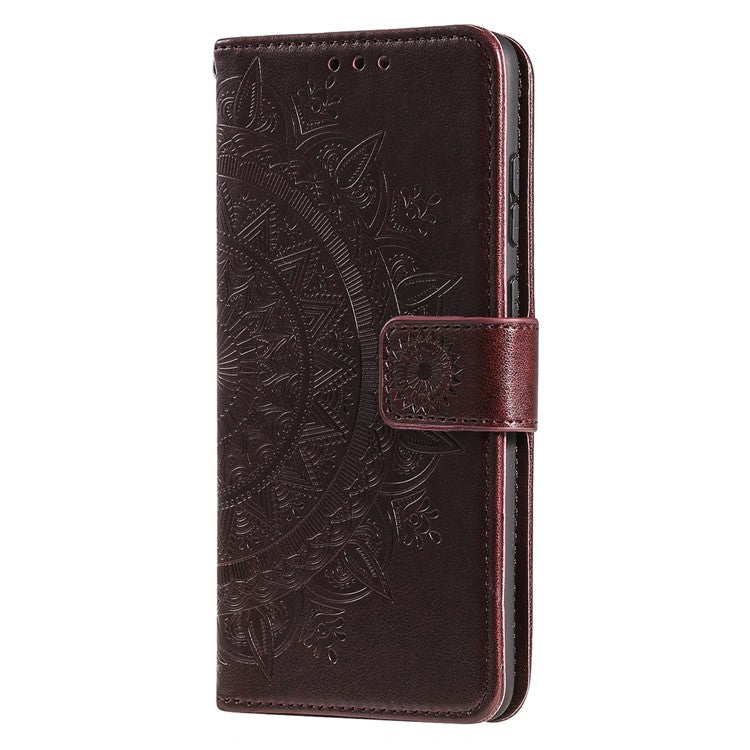 For Motorola Moto G15 4G Case Imprinted Totem PU Leather Wallet Stand Phone Cover - Brown