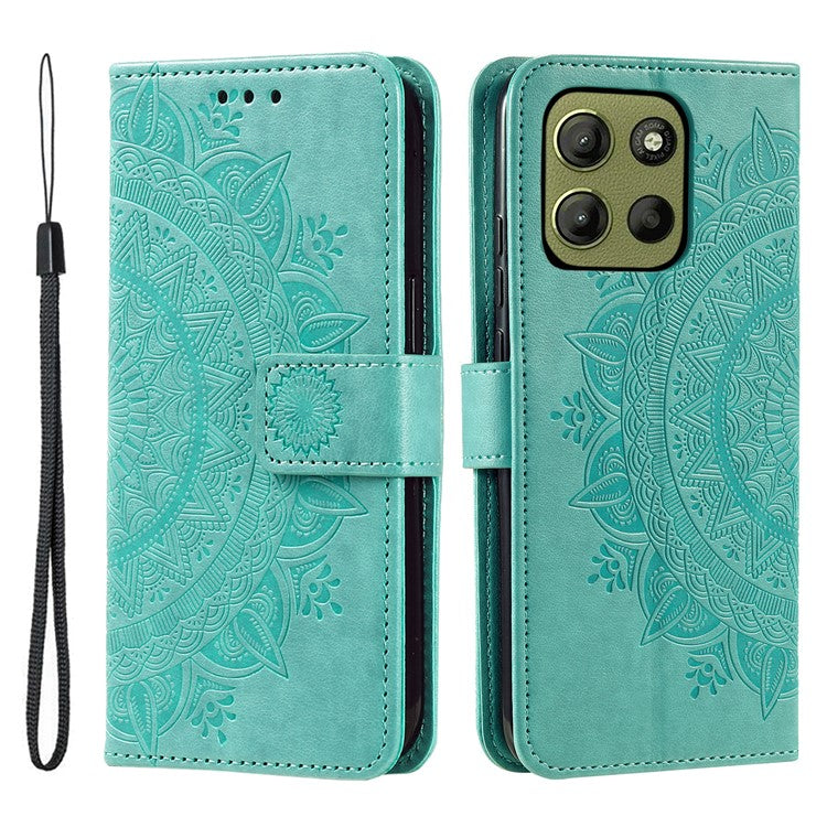 For Motorola Moto G15 4G Case Imprinted Totem PU Leather Wallet Stand Phone Cover - Mint Green