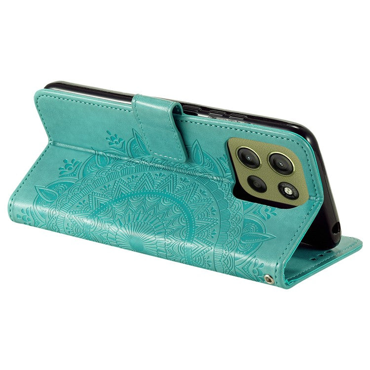For Motorola Moto G15 4G Case Imprinted Totem PU Leather Wallet Stand Phone Cover - Mint Green