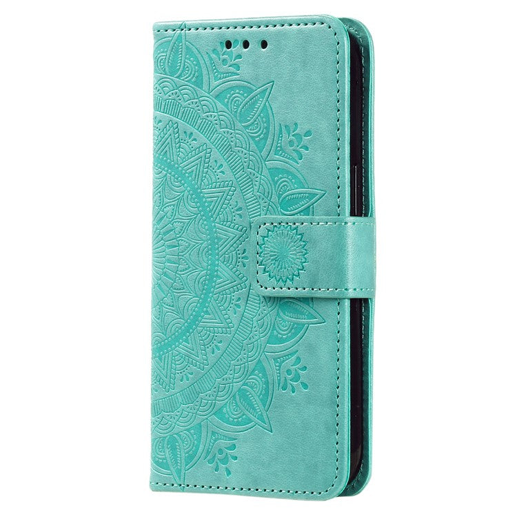 For Motorola Moto G15 4G Case Imprinted Totem PU Leather Wallet Stand Phone Cover - Mint Green
