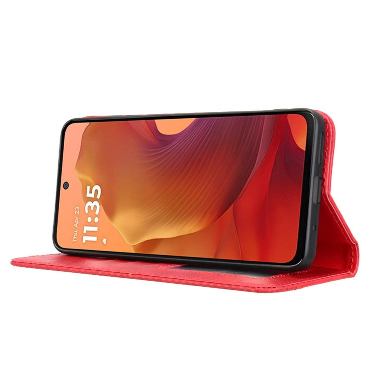 For Motorola Moto G15 4G / G15 Power 4G Leather Case Wallet Stand Retro Texture Phone Cover - Red