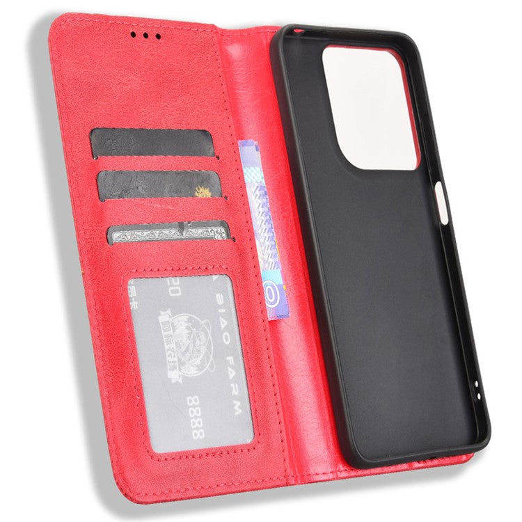 For Motorola Moto G15 4G / G15 Power 4G Leather Case Wallet Stand Retro Texture Phone Cover - Red
