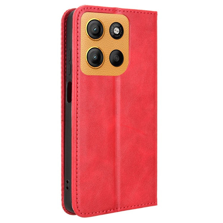 For Motorola Moto G15 4G / G15 Power 4G Leather Case Wallet Stand Retro Texture Phone Cover - Red