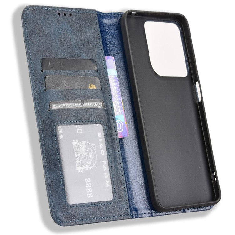 For Motorola Moto G15 4G / G15 Power 4G Leather Case Wallet Stand Retro Texture Phone Cover - Blue