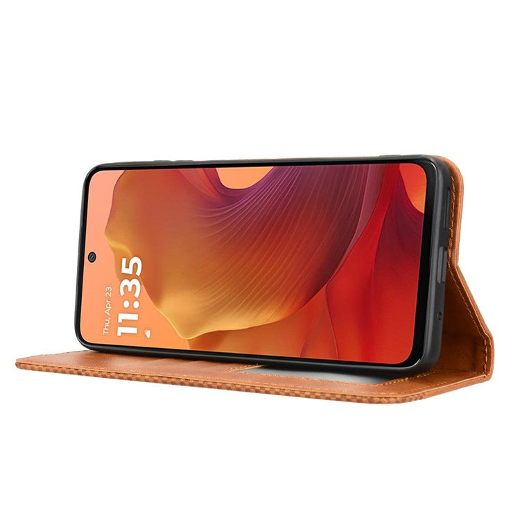 For Motorola Moto G15 4G / G15 Power 4G Leather Case Wallet Stand Retro Texture Phone Cover - Brown