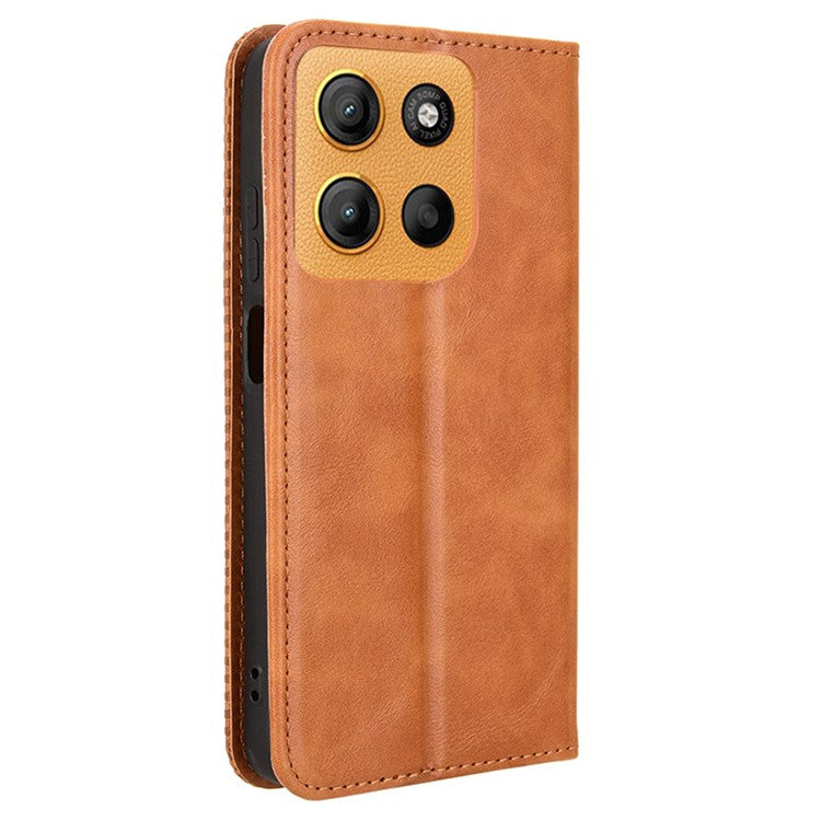 For Motorola Moto G15 4G / G15 Power 4G Leather Case Wallet Stand Retro Texture Phone Cover - Brown