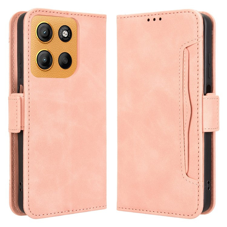 For Motorola Moto G15 4G / G15 Power 4G Leather Case Phone Wallet Cover with Multiple Card Slots - Pink