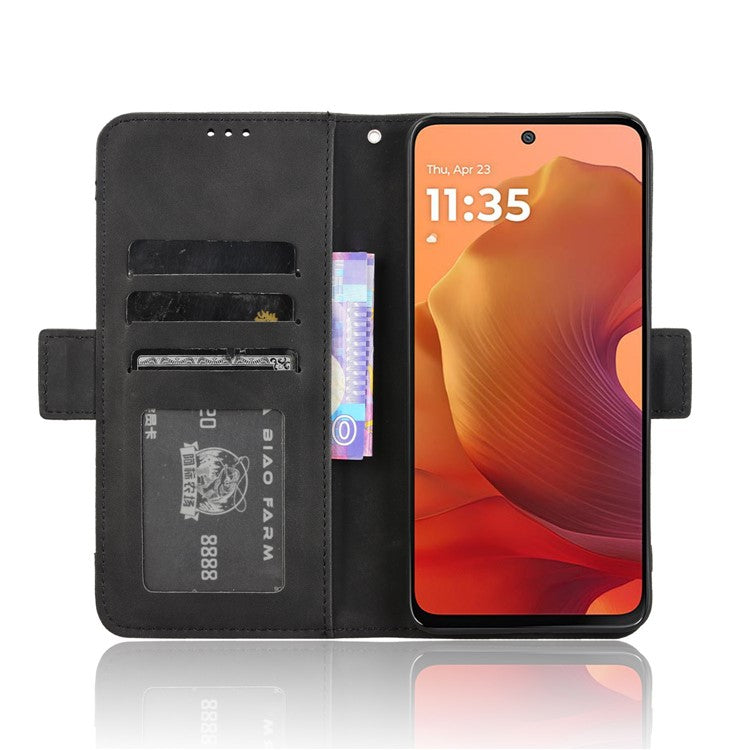 For Motorola Moto G15 4G / G15 Power 4G Leather Case Phone Wallet Cover with Multiple Card Slots - Black
