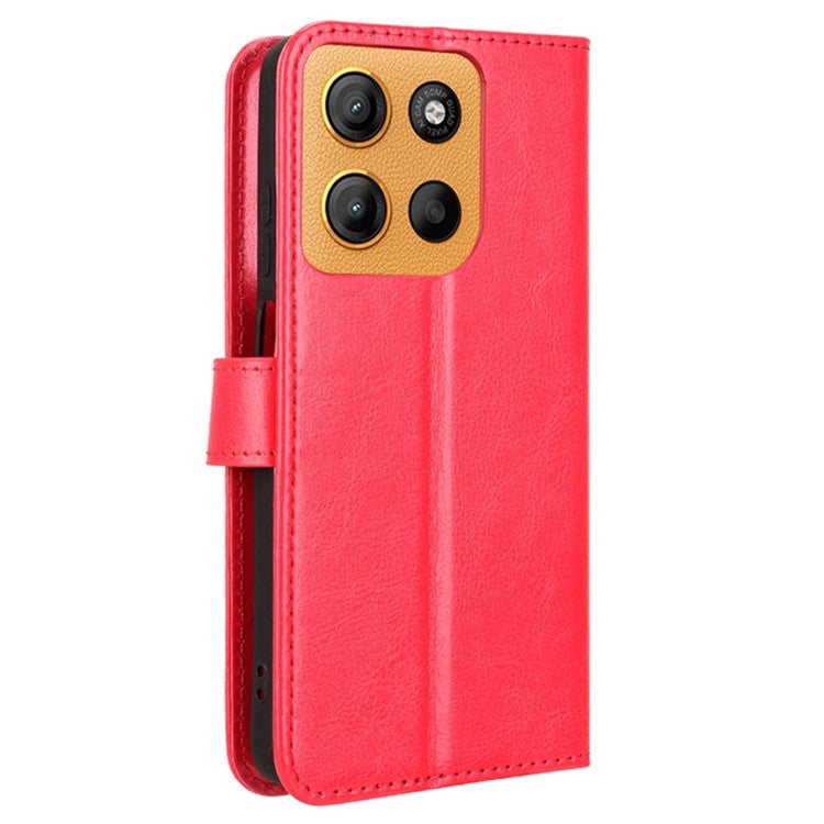 For Motorola Moto G15 4G / G15 Power 4G Case Crazy Horse Texture PU Leather Phone Wallet Cover - Red