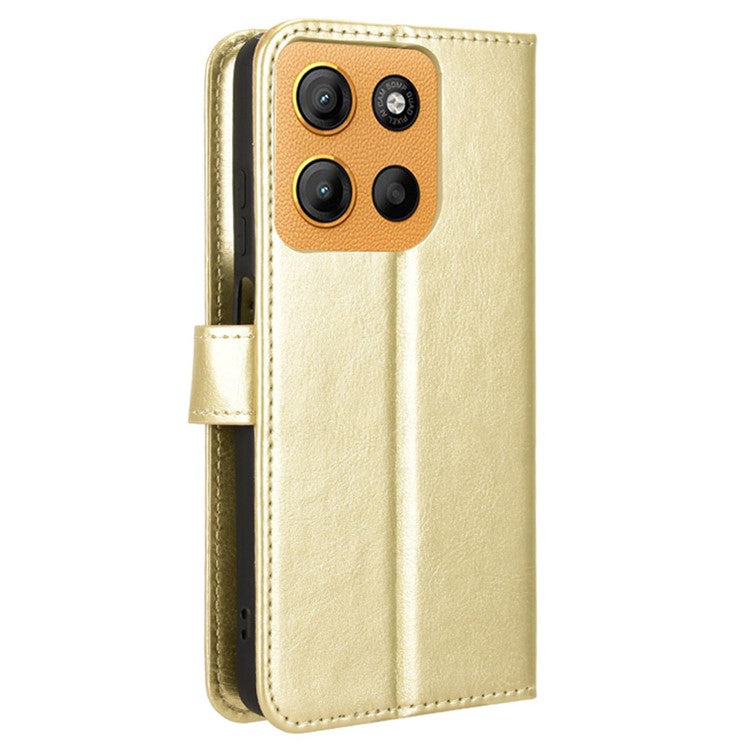 For Motorola Moto G15 4G / G15 Power 4G Case Crazy Horse Texture PU Leather Phone Wallet Cover - Gold