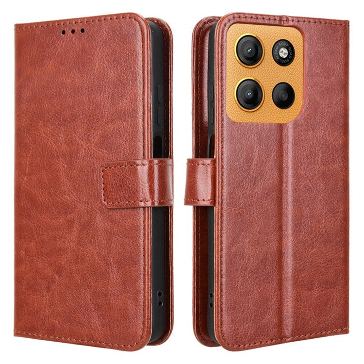 For Motorola Moto G15 4G / G15 Power 4G Case Crazy Horse Texture PU Leather Phone Wallet Cover - Brown