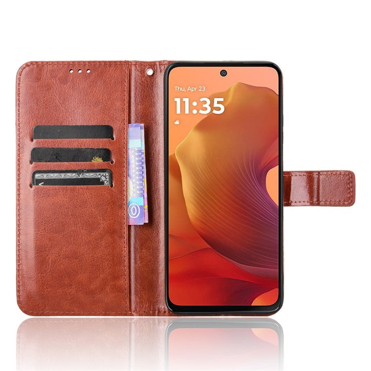 For Motorola Moto G15 4G / G15 Power 4G Case Crazy Horse Texture PU Leather Phone Wallet Cover - Brown