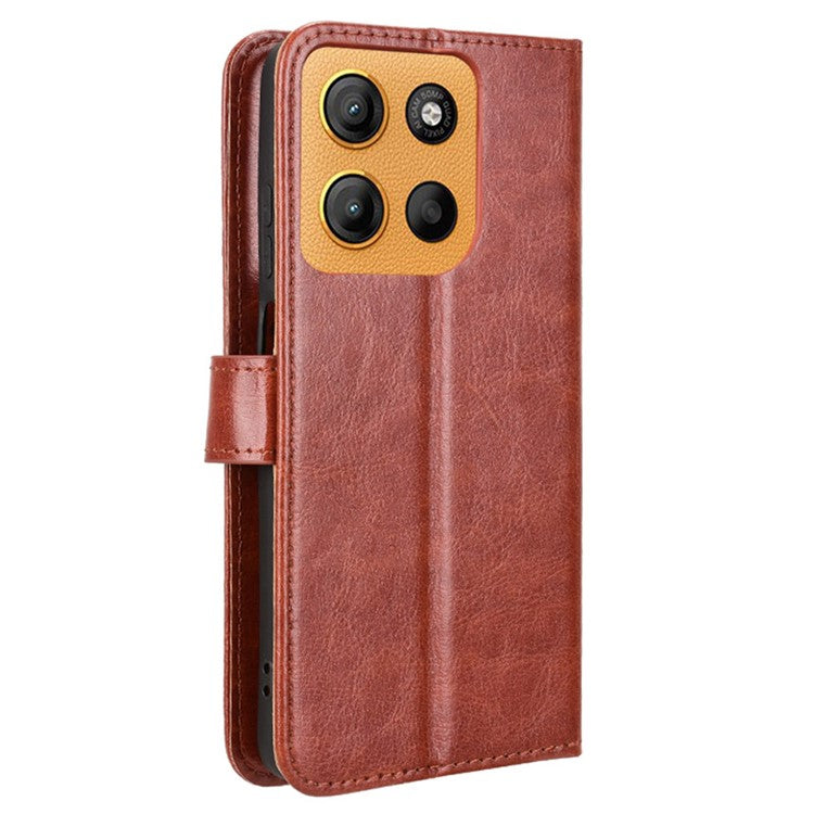 For Motorola Moto G15 4G / G15 Power 4G Case Crazy Horse Texture PU Leather Phone Wallet Cover - Brown