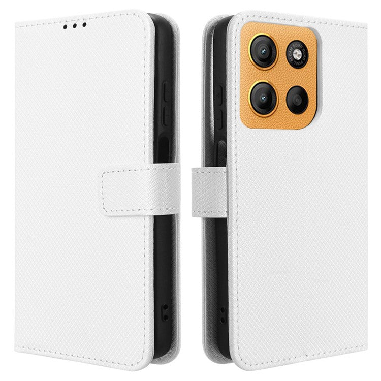For Motorola Moto G15 4G / G15 Power 4G Case PU Leather Diamond Texture Wallet Phone Cover - White