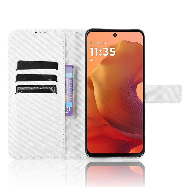 For Motorola Moto G15 4G / G15 Power 4G Case PU Leather Diamond Texture Wallet Phone Cover - White
