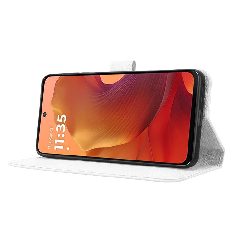 For Motorola Moto G15 4G / G15 Power 4G Case PU Leather Diamond Texture Wallet Phone Cover - White