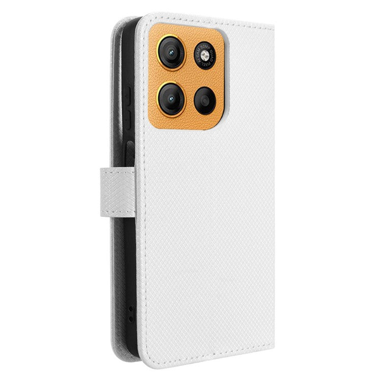 For Motorola Moto G15 4G / G15 Power 4G Case PU Leather Diamond Texture Wallet Phone Cover - White