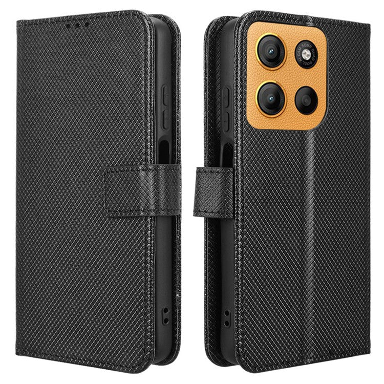 For Motorola Moto G15 4G / G15 Power 4G Case PU Leather Diamond Texture Wallet Phone Cover - Black
