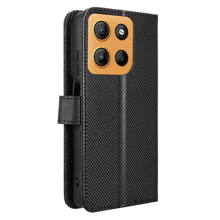 For Motorola Moto G15 4G / G15 Power 4G Case PU Leather Diamond Texture Wallet Phone Cover - Black