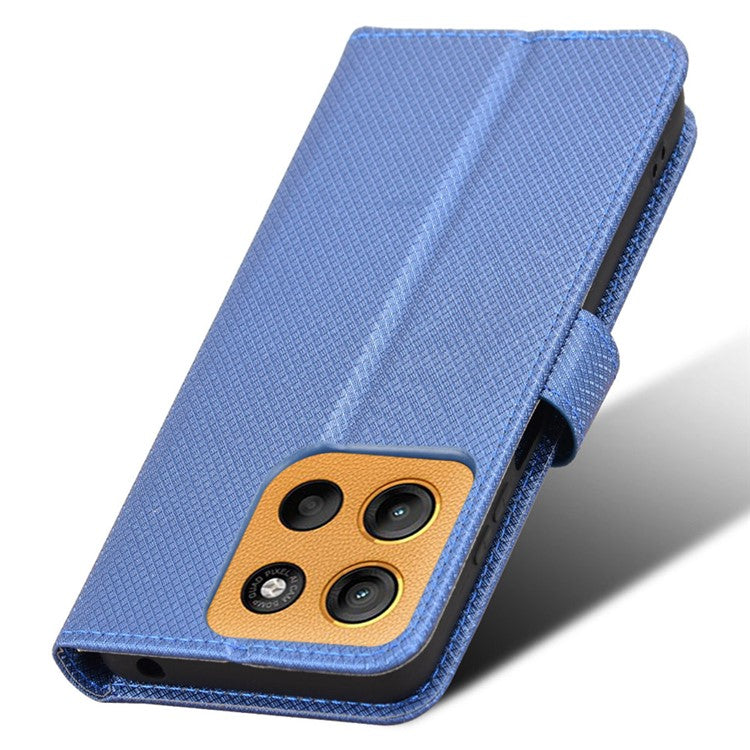 For Motorola Moto G15 4G / G15 Power 4G Case PU Leather Diamond Texture Wallet Phone Cover - Blue