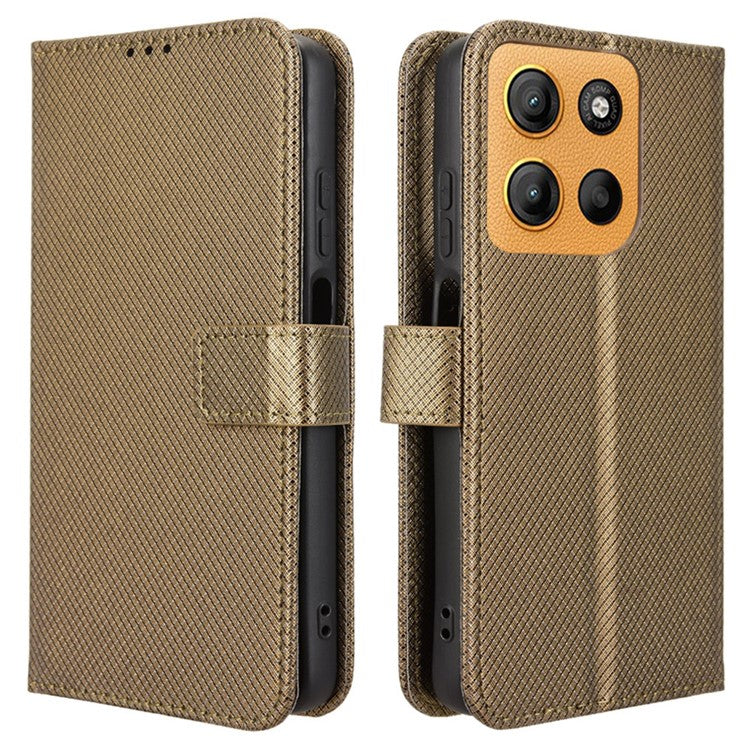 For Motorola Moto G15 4G / G15 Power 4G Case PU Leather Diamond Texture Wallet Phone Cover - Brown