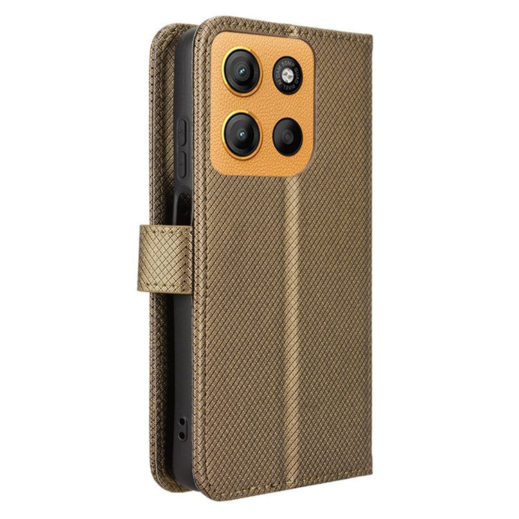 For Motorola Moto G15 4G / G15 Power 4G Case PU Leather Diamond Texture Wallet Phone Cover - Brown