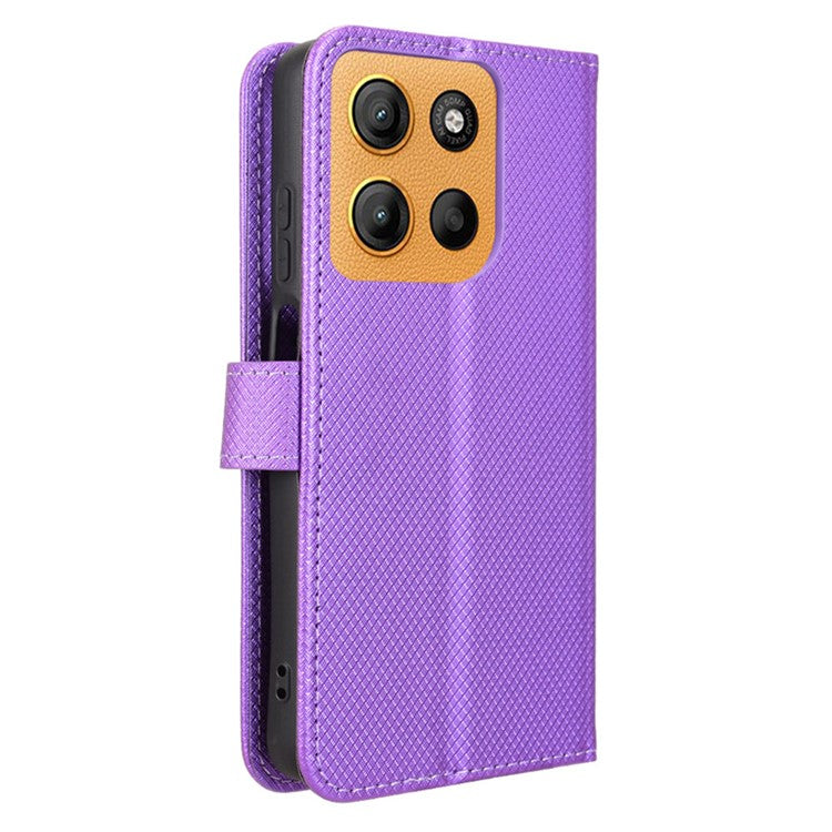 For Motorola Moto G15 4G / G15 Power 4G Case PU Leather Diamond Texture Wallet Phone Cover - Purple