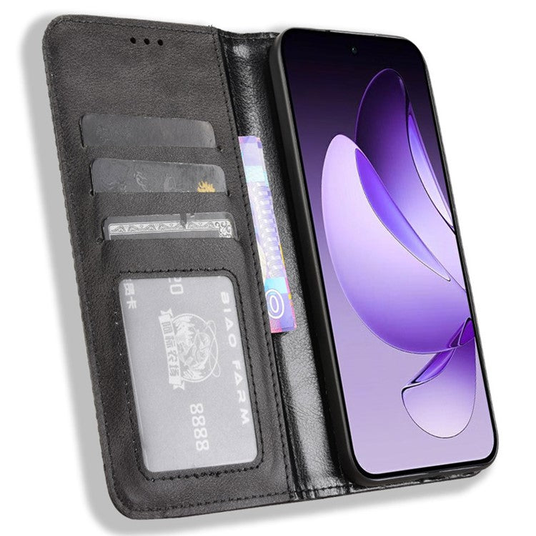 For Oppo Reno13 5G (Global) Leather Case Wallet Stand Retro Texture Phone Cover - Black