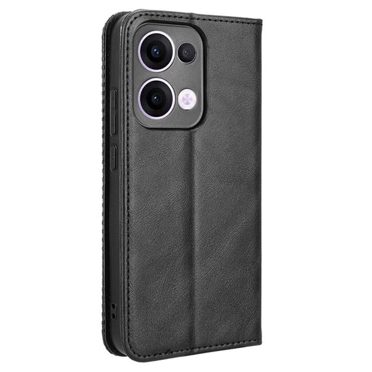 For Oppo Reno13 5G (Global) Leather Case Wallet Stand Retro Texture Phone Cover - Black