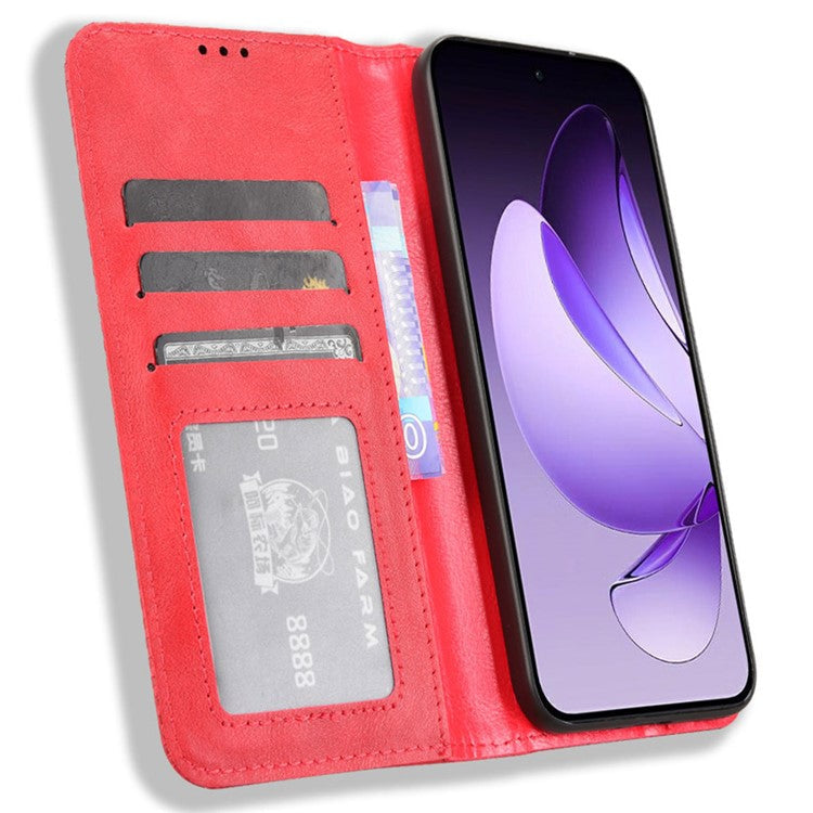For Oppo Reno13 5G (Global) Leather Case Wallet Stand Retro Texture Phone Cover - Red