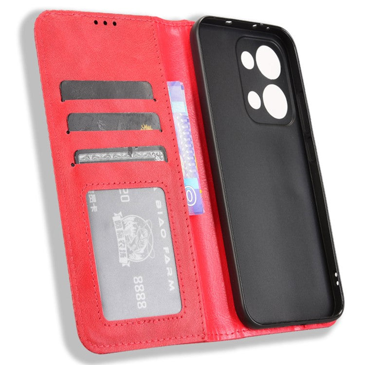 For Oppo Reno13 5G (Global) Leather Case Wallet Stand Retro Texture Phone Cover - Red
