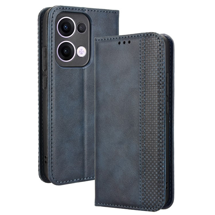 For Oppo Reno13 5G (Global) Leather Case Wallet Stand Retro Texture Phone Cover - Blue
