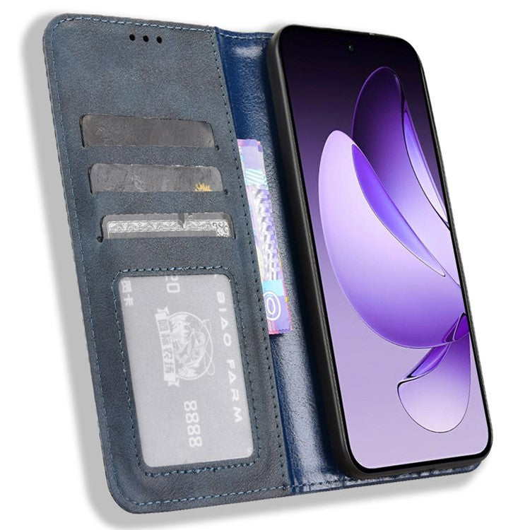 For Oppo Reno13 5G (Global) Leather Case Wallet Stand Retro Texture Phone Cover - Blue