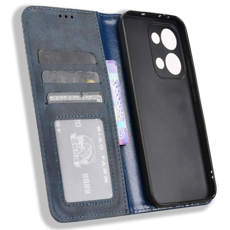 For Oppo Reno13 5G (Global) Leather Case Wallet Stand Retro Texture Phone Cover - Blue