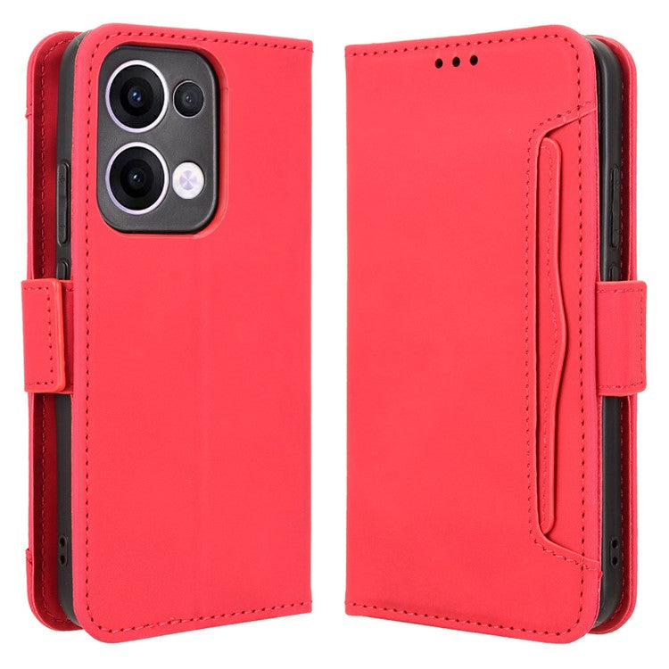 For Oppo Reno13 5G (Global) Leather Case Phone Wallet Cover with Multiple Card Slots - Red