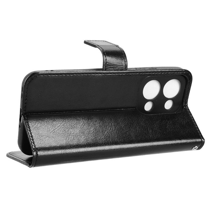 For Oppo Reno13 5G (Global) Case Crazy Horse Texture PU Leather Phone Wallet Cover - Black
