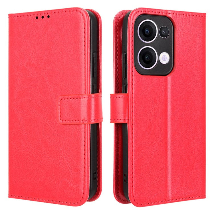For Oppo Reno13 5G (Global) Case Crazy Horse Texture PU Leather Phone Wallet Cover - Red