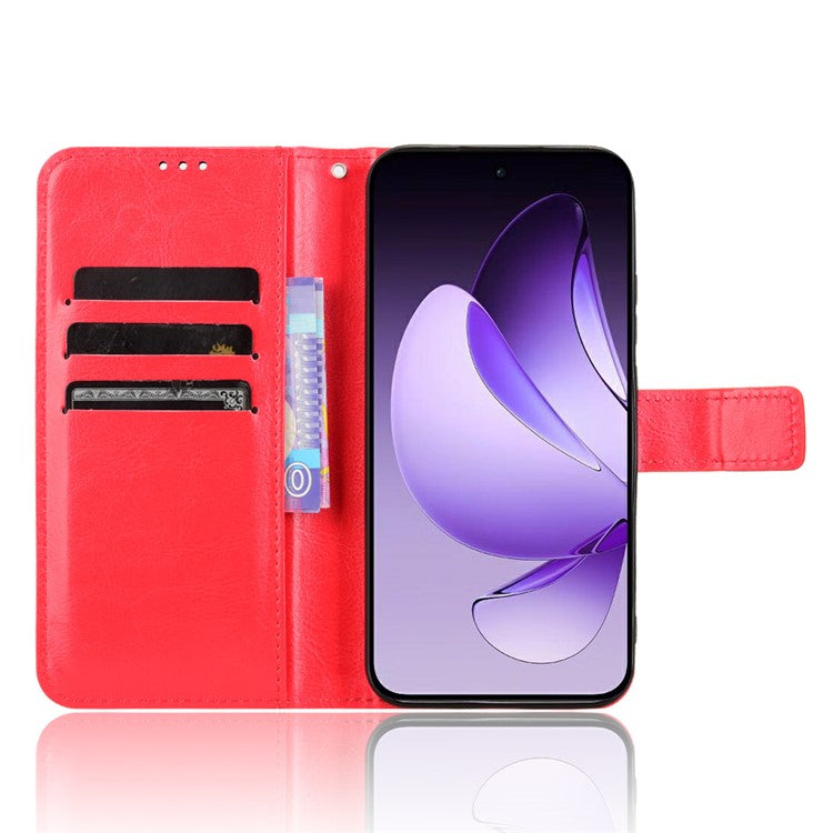 For Oppo Reno13 5G (Global) Case Crazy Horse Texture PU Leather Phone Wallet Cover - Red