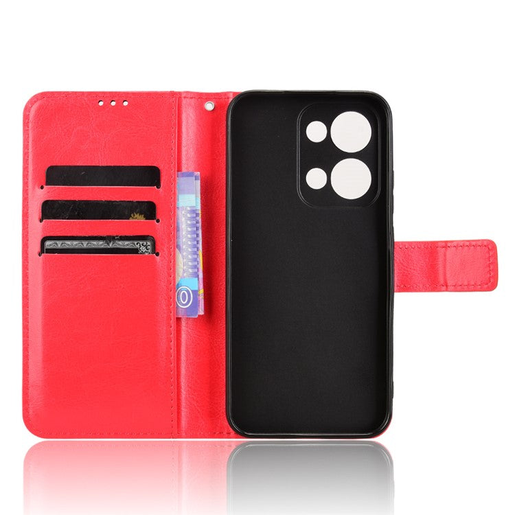 For Oppo Reno13 5G (Global) Case Crazy Horse Texture PU Leather Phone Wallet Cover - Red