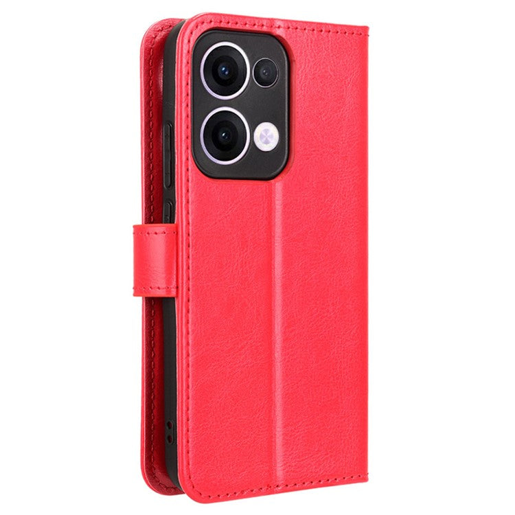 For Oppo Reno13 5G (Global) Case Crazy Horse Texture PU Leather Phone Wallet Cover - Red