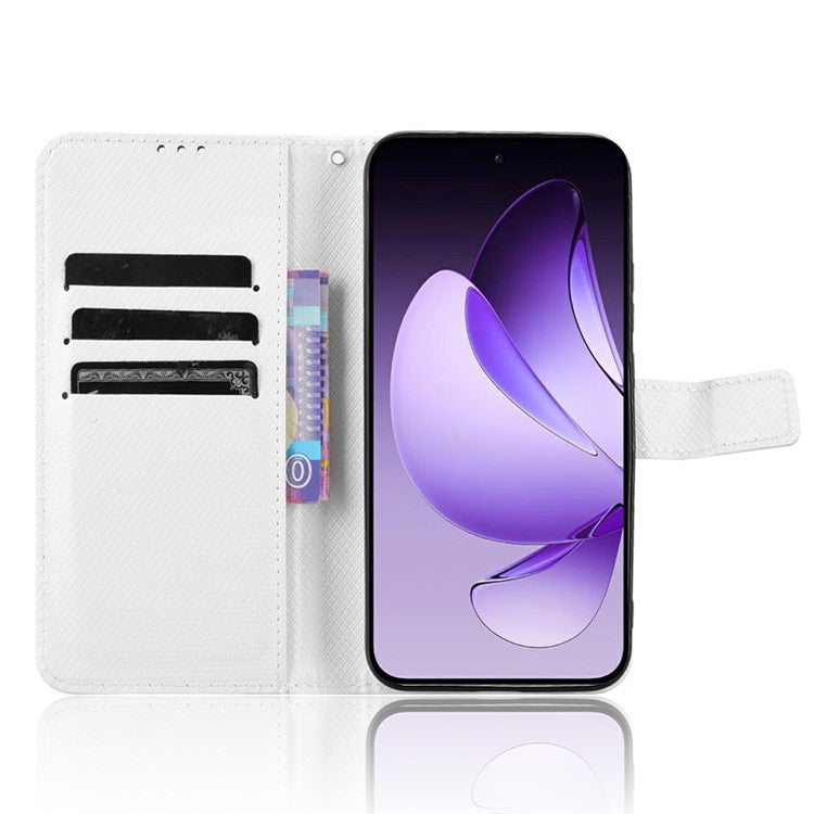 For Oppo Reno13 5G (Global) Case PU Leather Diamond Texture Wallet Phone Cover - White