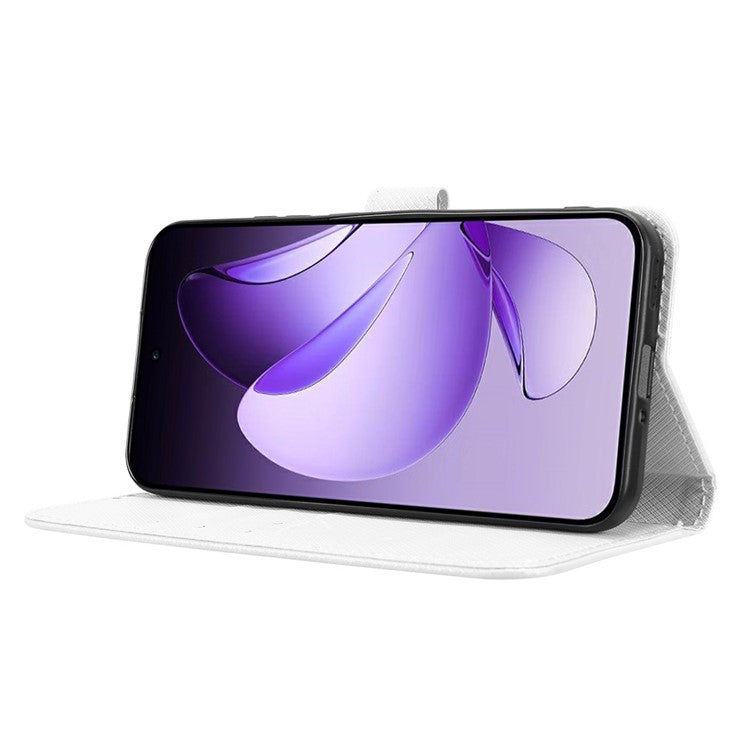 For Oppo Reno13 5G (Global) Case PU Leather Diamond Texture Wallet Phone Cover - White