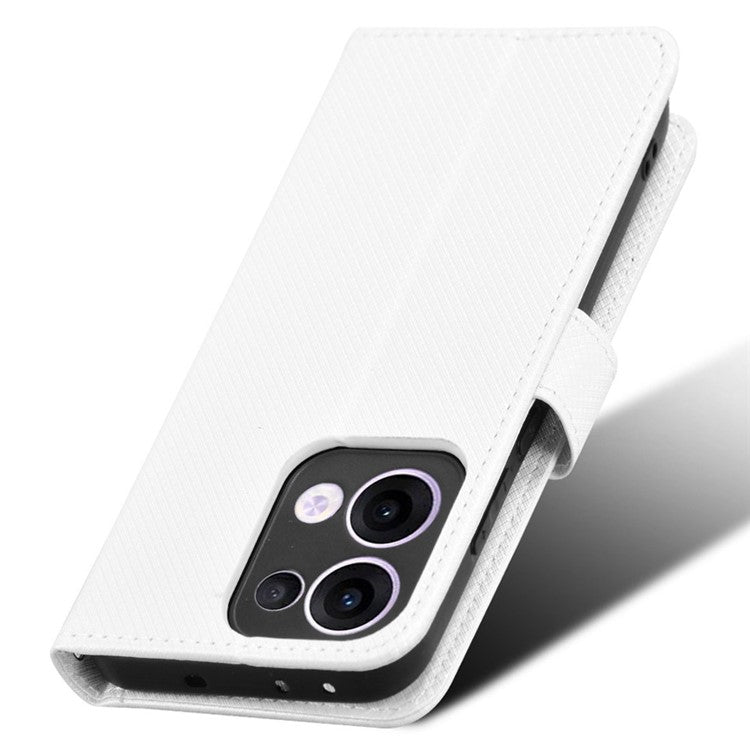 For Oppo Reno13 5G (Global) Case PU Leather Diamond Texture Wallet Phone Cover - White