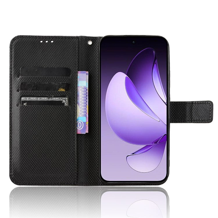 For Oppo Reno13 5G (Global) Case PU Leather Diamond Texture Wallet Phone Cover - Black