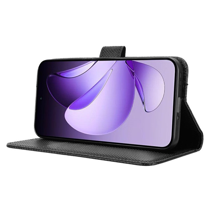 For Oppo Reno13 5G (Global) Case PU Leather Diamond Texture Wallet Phone Cover - Black