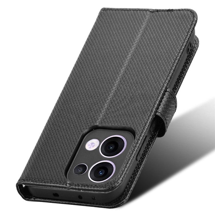For Oppo Reno13 5G (Global) Case PU Leather Diamond Texture Wallet Phone Cover - Black