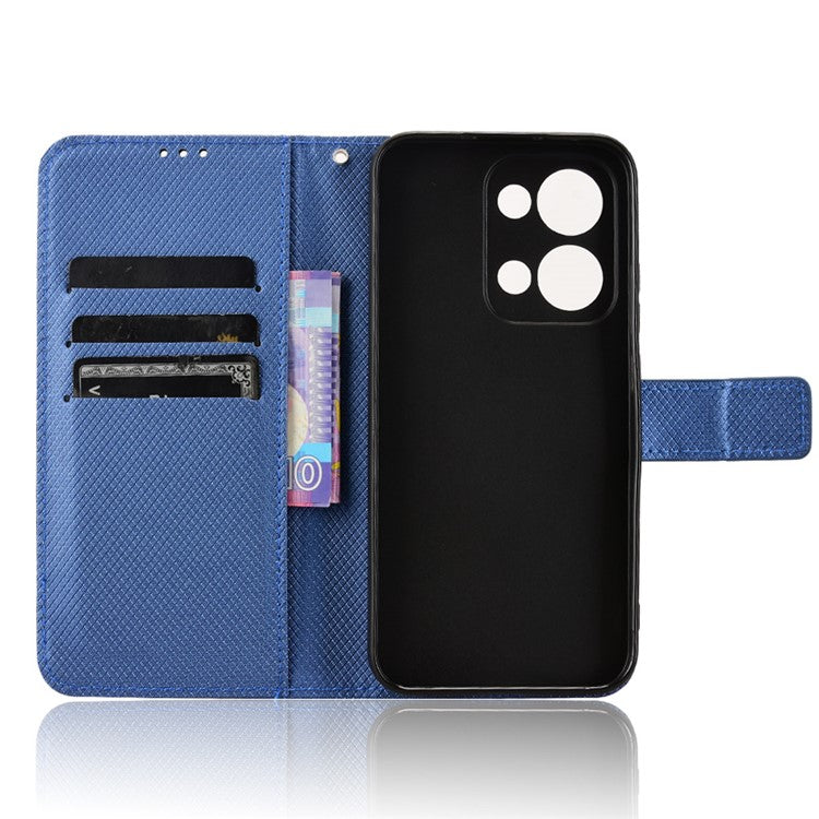 For Oppo Reno13 5G (Global) Case PU Leather Diamond Texture Wallet Phone Cover - Blue