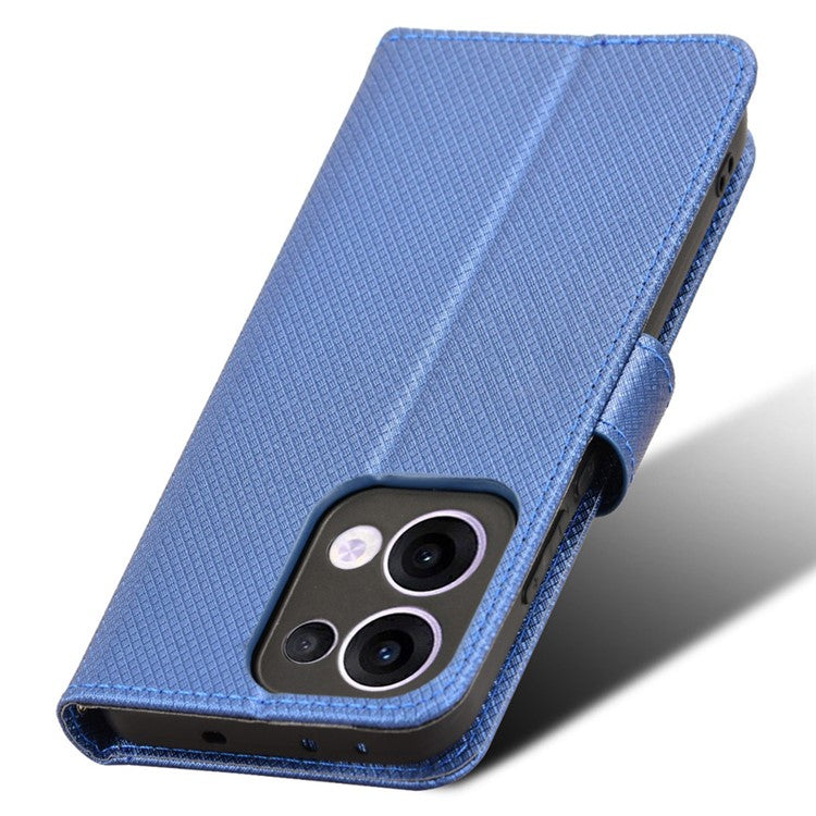 For Oppo Reno13 5G (Global) Case PU Leather Diamond Texture Wallet Phone Cover - Blue