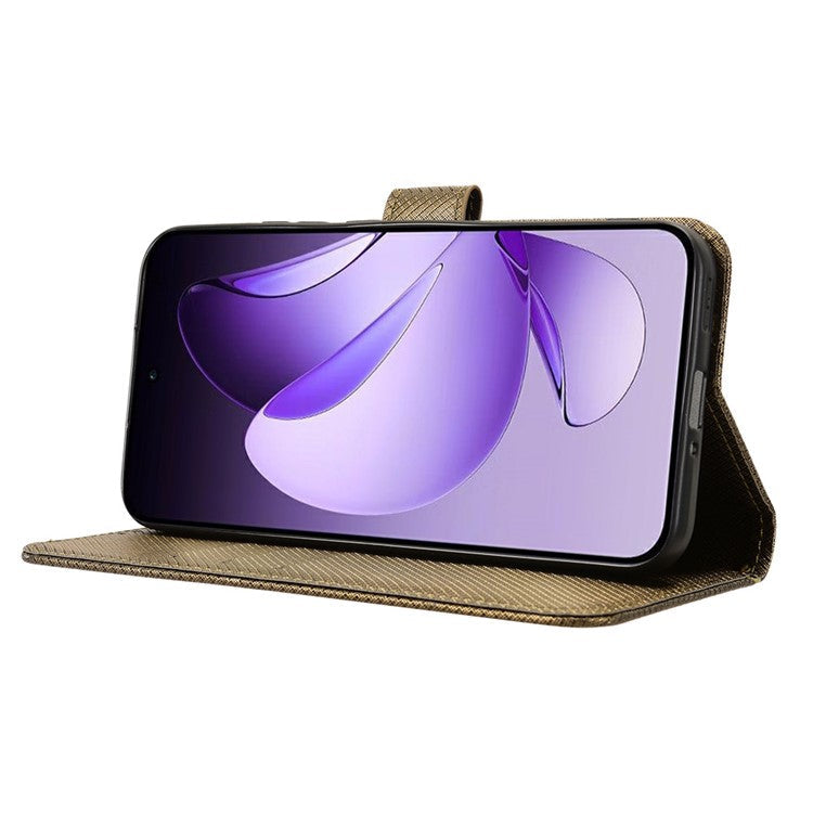 For Oppo Reno13 5G (Global) Case PU Leather Diamond Texture Wallet Phone Cover - Brown